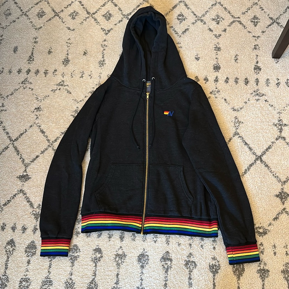 Aviator Nation rainbow cuff zip hoodie